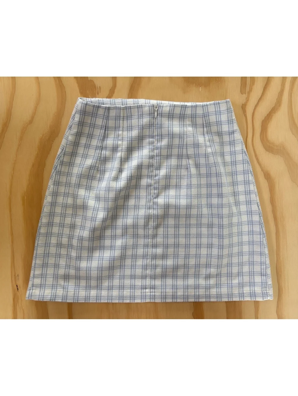 Brandy Melville Blue & White Plaid Mini Skirt Double Slit One Size